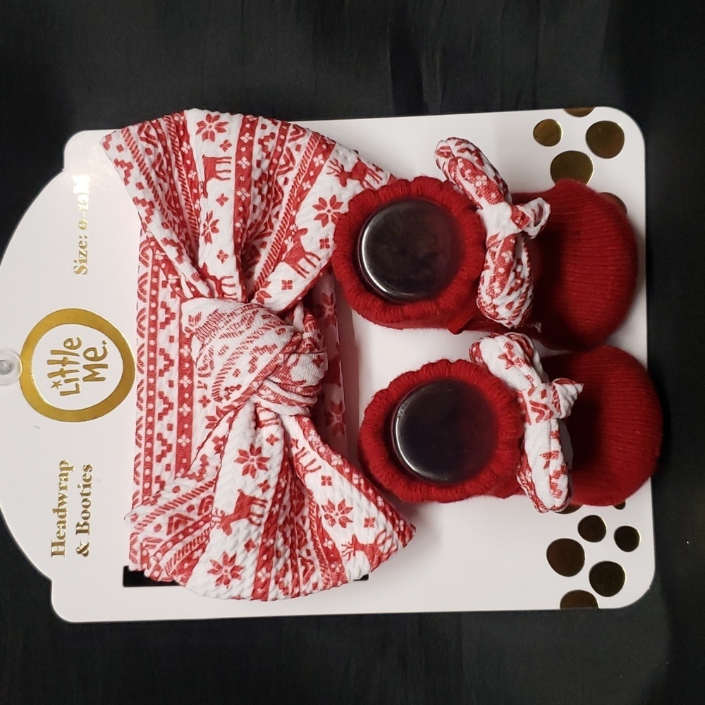 Little Me NWT Holiday Headwrap and Booties Set